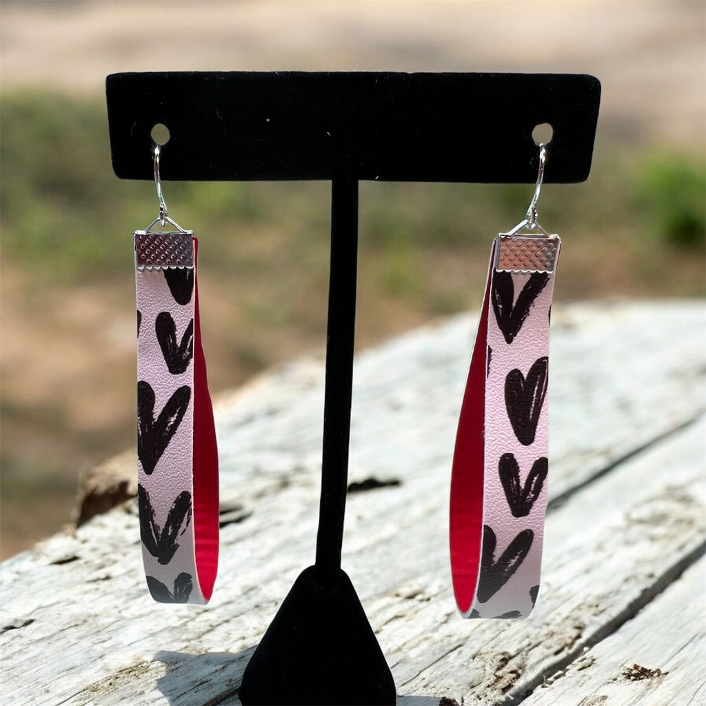 Black Hearts Faux Leather Earrings