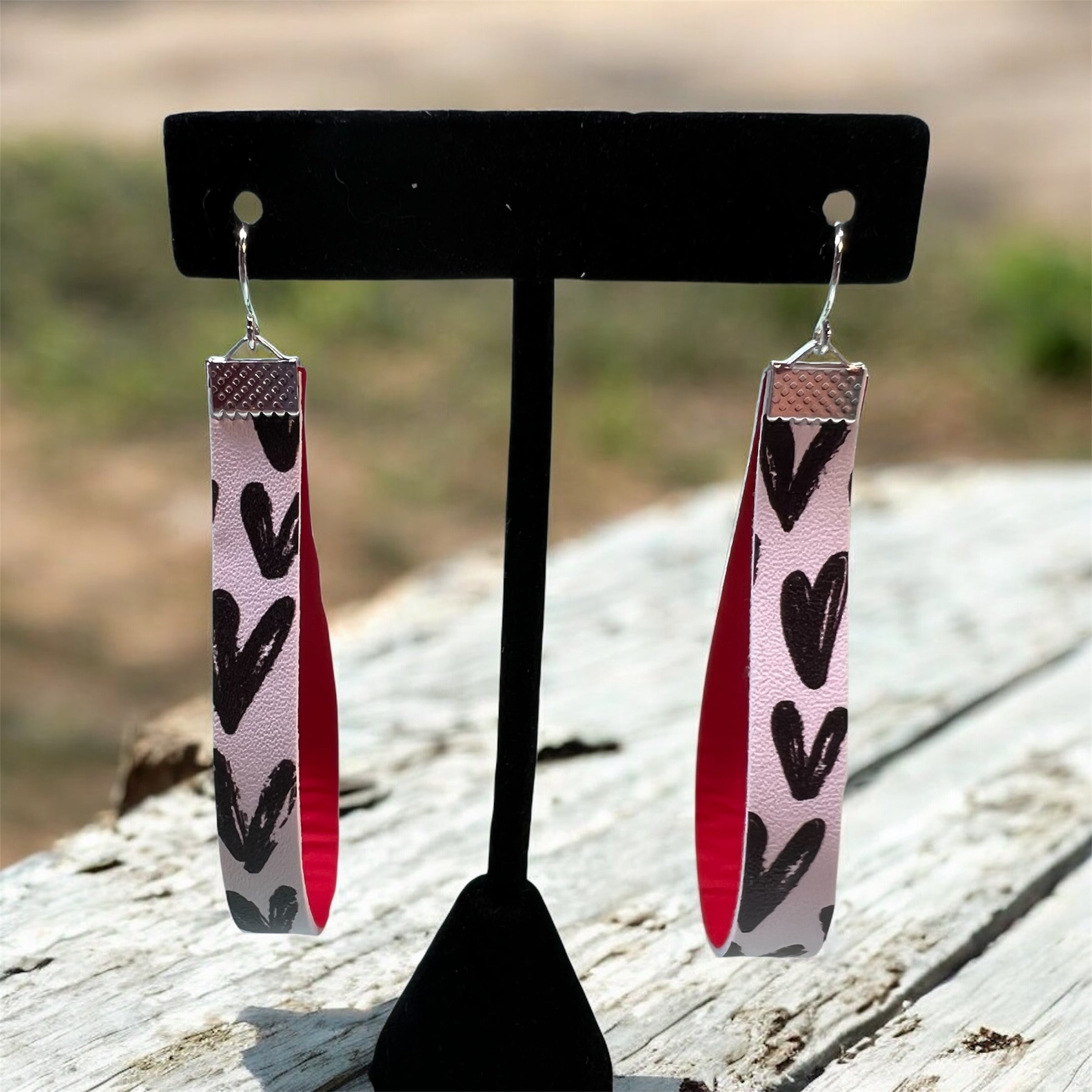 Black Hearts Faux Leather Earrings