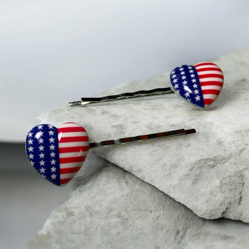 Patriotic Heart Bobby Pins