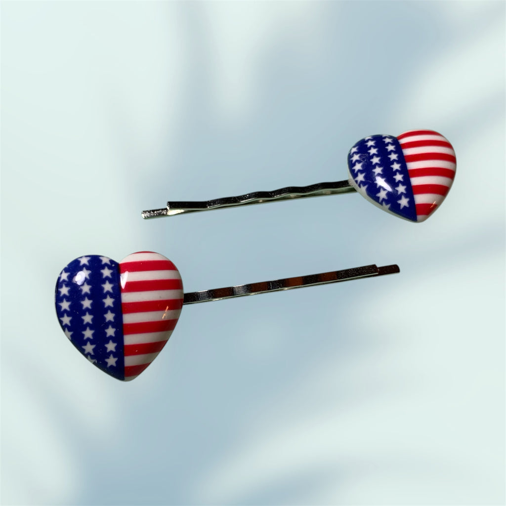 Patriotic Heart Bobby Pins