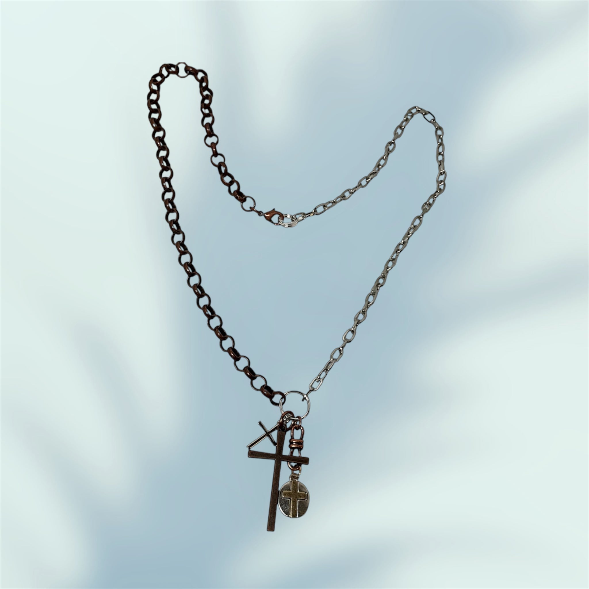 Copper & Silver Mixed Metals Crosses NeckLace
