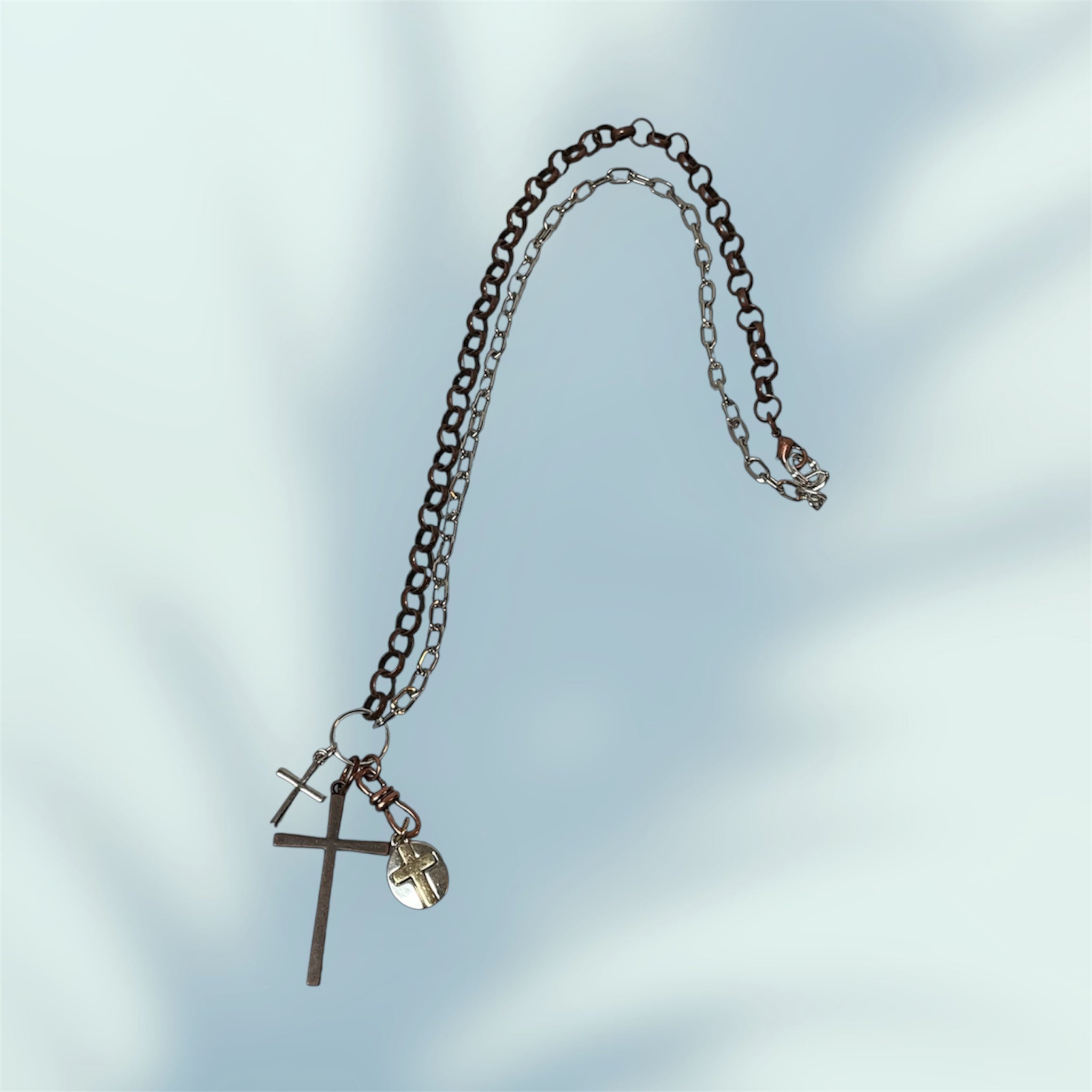 Copper & Silver Mixed Metals Crosses NeckLace