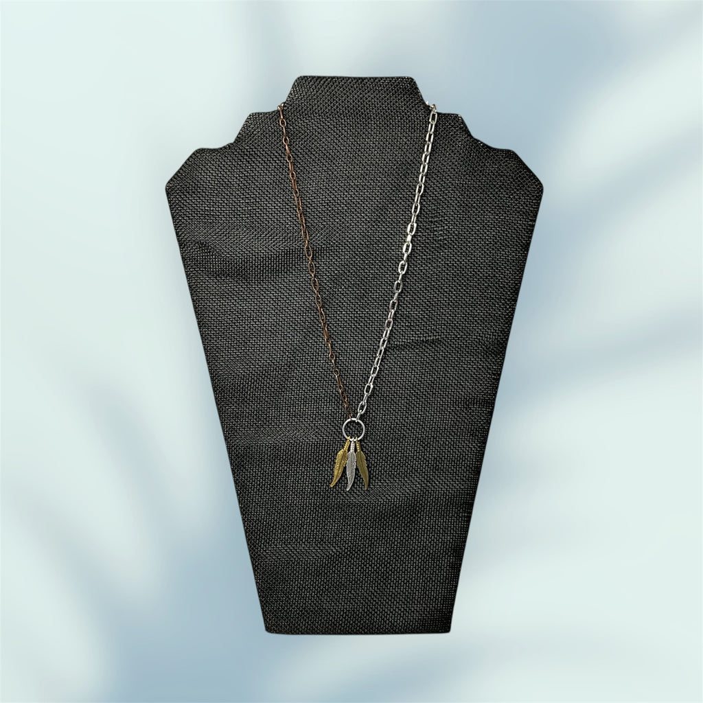 Copper & Silver Mixed Metals Feathers NeckLace
