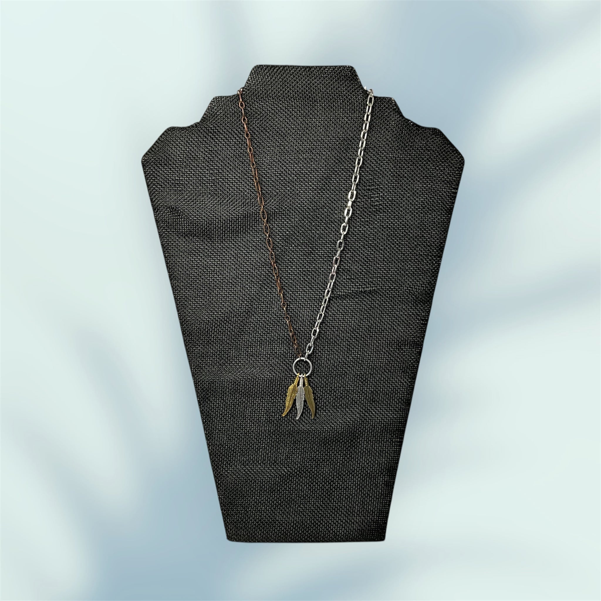 Copper & Silver Mixed Metals Feathers NeckLace
