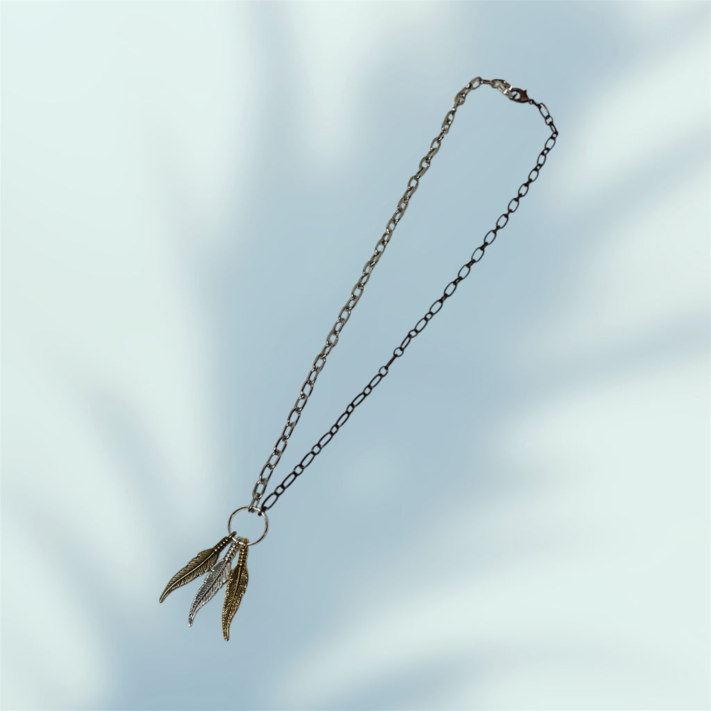 Copper & Silver Mixed Metals Feathers NeckLace