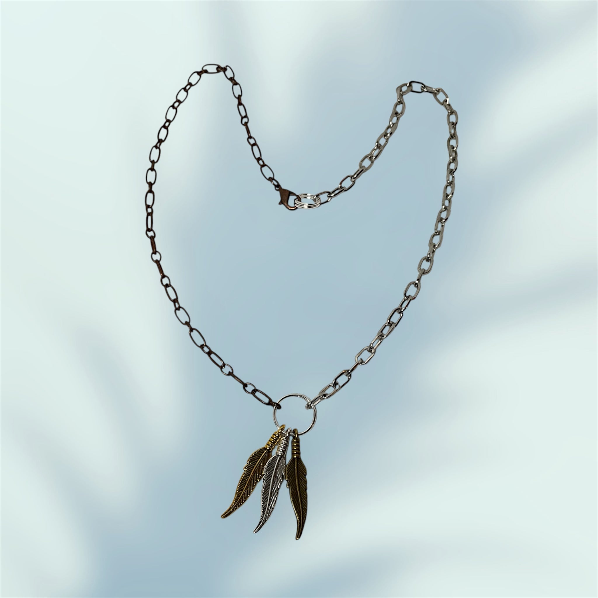 Copper & Silver Mixed Metals Feathers NeckLace