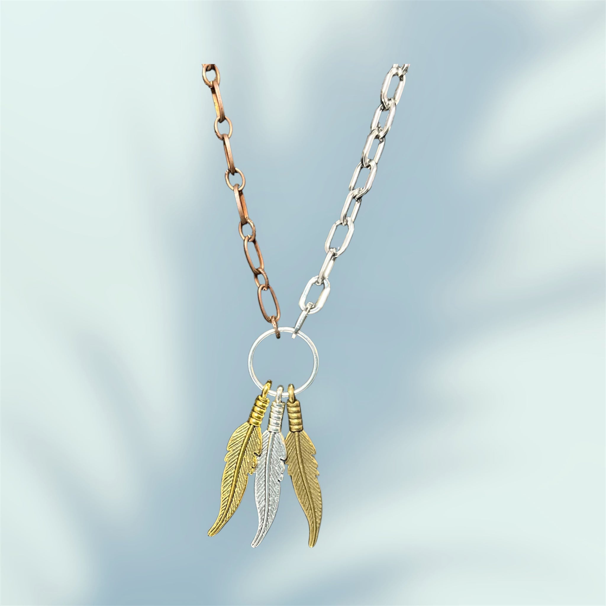 Copper & Silver Mixed Metals Feathers NeckLace