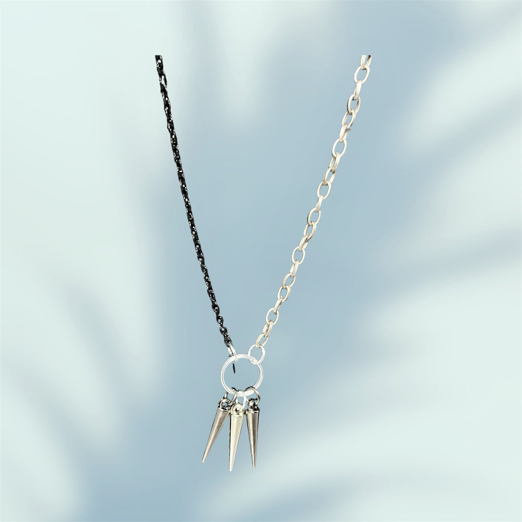 Black & Brushed Silver Mixed Metal NeckLace