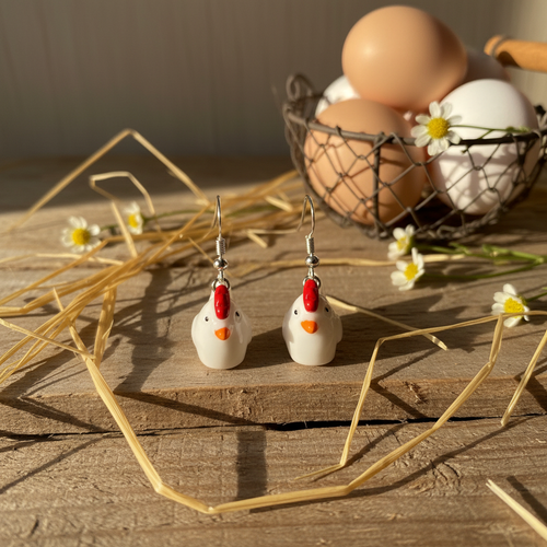 Chicken Earrings - Rustic Farmhouse Product Photography