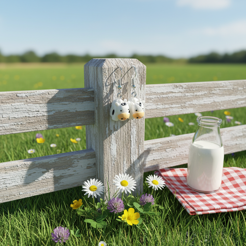 Moo Cow Earrings - Pastoral Farm Product Photography