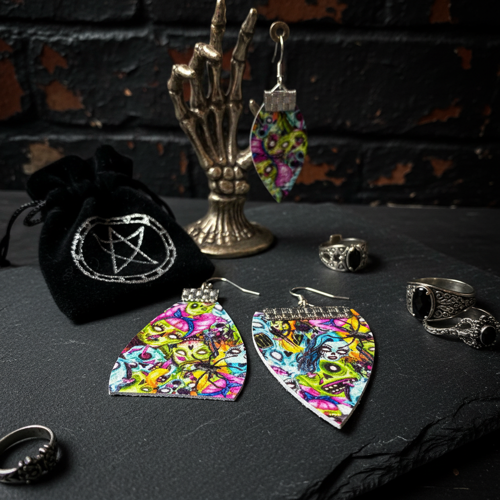 ZOMBIE ZOMBIE ZOMBIES FAUX LEATHER EARRINGS